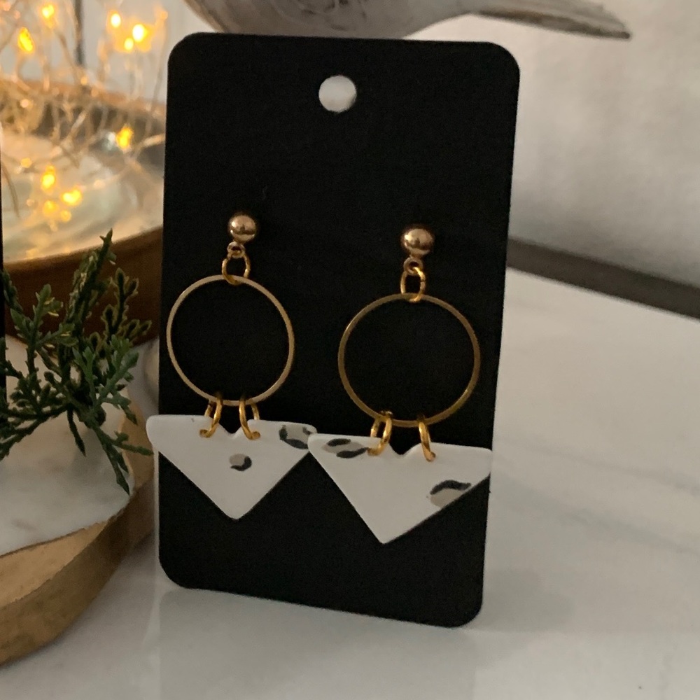 Polymer Clay- Classy White Leopard Dangle earrings Gold Studs